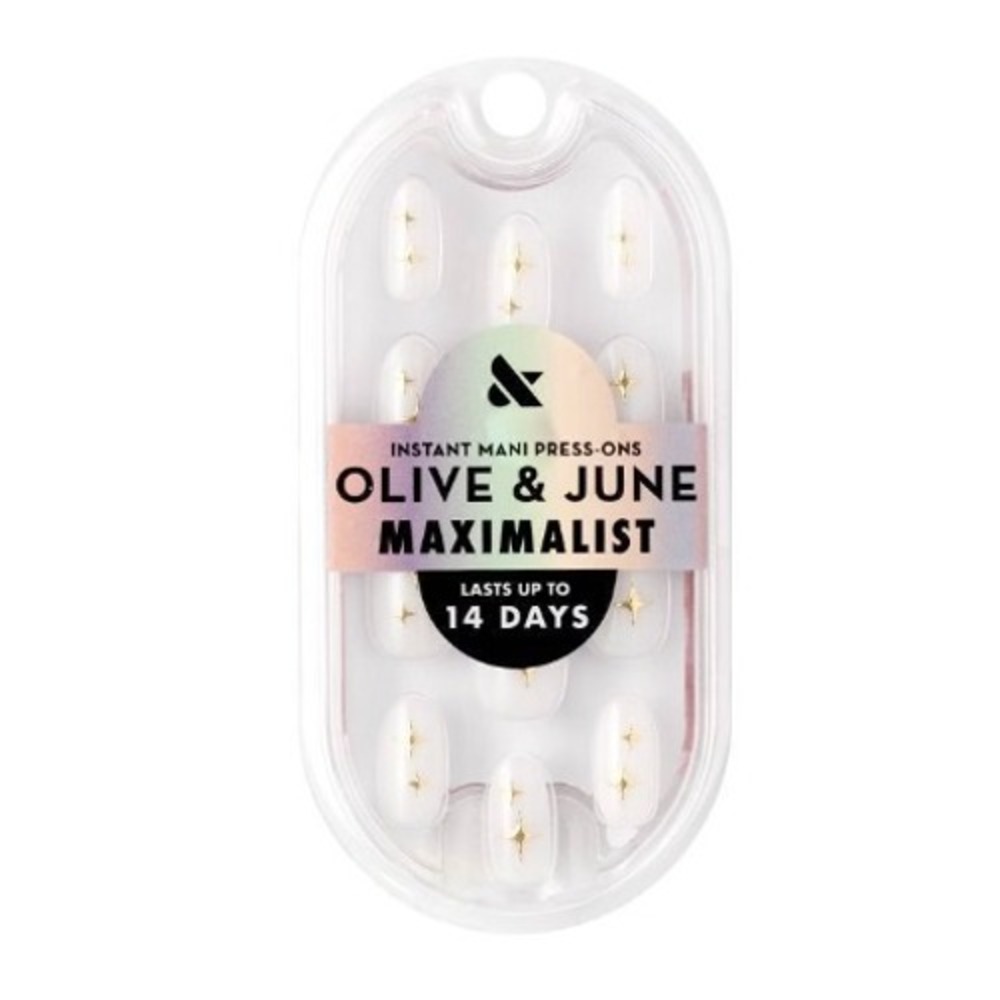 Olive & June Maximalist Press-On Nails Puffy Sparkle Oval Short White Gold Star
